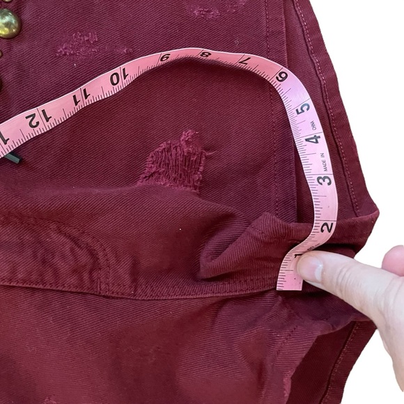 SANDRO Pichi Burgundy Studded Distressed Denim Shorts - Picture 13 of 14
